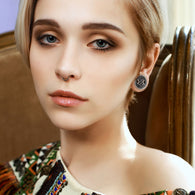 Pair Antique Silver Plated 2 Crescent Moons Star Screw Fit Flesh Ear Tunnels Plugs