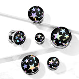 Pair Star Hologram Screw Fit Flesh Tunnels Ear Plugs