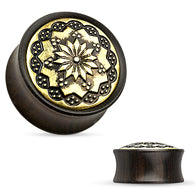 Pair Floral Tribal Ebony Wood Double Flare Saddle Fit Plugs