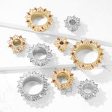 1 Pc Tribal Lotus Flower With Zircon Set Petal Screw Fit Flesh Tunnels Plugs