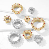 1 Pc Tribal Lotus Flower With Zircon Set Petal Screw Fit Flesh Tunnels Plugs