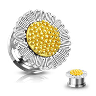 1 Pc Daisy Flower Top 316L Surgical Steel Screw Fit Flesh Tunnels Plugs