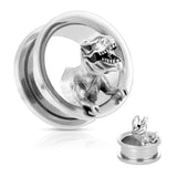 Pair T-Rex Dinosaur 316L Surgical Steel Screw Fit Flesh Ear Tunnels Plugs