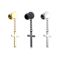 1 Pc Cross on Chain Dangle 16 Gauge 316L Surgical Steel Fake Plugs