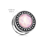 Pair Pink Glass Stone With Burnish Shield Screw Fit Flesh Tunnels Ear Plugs