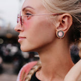 Pair Pink Glass Stone With Burnish Shield Screw Fit Flesh Tunnels Ear Plugs