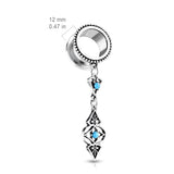 Pair Turquoise Stone Tribal Charms Dangle Screw Fit Ear Flesh Tunnel Ear Plugs