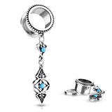 Pair Turquoise Stone Tribal Charms Dangle Screw Fit Ear Flesh Tunnel Ear Plugs