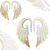 Pair Of Angelic Wing Hand Carved Mother of Pearl Ear Taper Ear Plugs