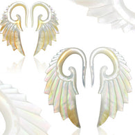 Pair Of Angelic Wing Hand Carved Mother of Pearl Ear Taper Ear Plugs