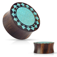 Turquoise Tribal Sunburst Organic Sono Wood Double Flared Saddle Plugs