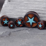Crushed Turquoise Filled Star With Coil Inlay Sono Wood Saddle Plugs
