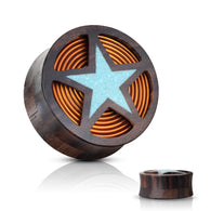 Crushed Turquoise Filled Star With Coil Inlay Sono Wood Saddle Plugs