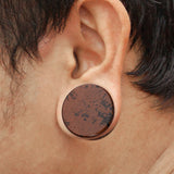 Pair Of Mahogany Obsidian Natural Stone Double Flared Plugs