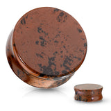Pair Of Mahogany Obsidian Natural Stone Double Flared Plugs