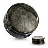Pair Golden Obsidian Natural Stone Convex Double Flared Plugs