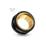 Pair Black With Gold Interior Screw Fit Double Flare Ear Tunnels Plugs