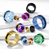 Pair Of Titanium Plated Ear Plugs Screw Fit Flesh Tunnels