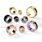 Pair Of 14K Gold Plated Multi CZ Rim Ear Plug Screw Fit Flesh Tunnel