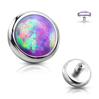 Purple Fire Opal Flat Top Surgical Steel Internal Threaded Dermal Anchor Top