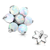 6 mm Opal Prong Set Flower Internal Threaded Dermal Anchor Tops