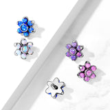 6 mm Opal Prong Set Flower Internal Threaded Dermal Anchor Tops