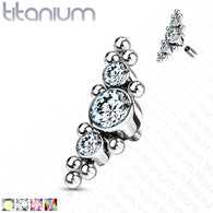 Titanium 3 Bezel CZ Ball Clusters Top For Lip Eyebrow Dermal