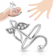 Butterfly Multi CZ Adjustable Rhodium Plated Brass Nail Ring