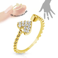 Gold Heart Multi CZ Adjustable Rhodium Plated Brass Mid Ring Toe Ring