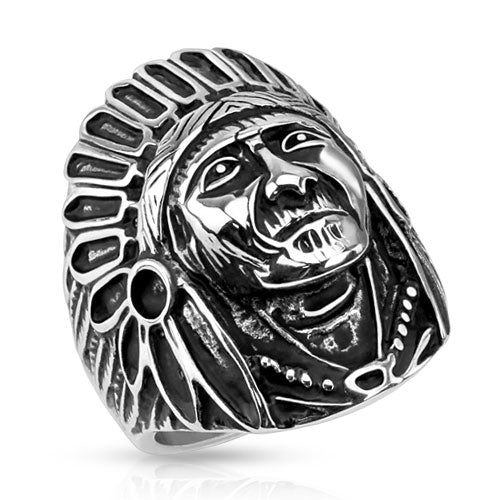 Apache Indian Chief Wide Cast Shield 316L Stainless Steel Rings Band
