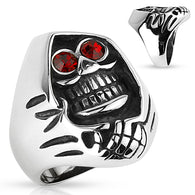 Grim Reaper Red CZ Eyed Wide Cast Stainless Steel Rings