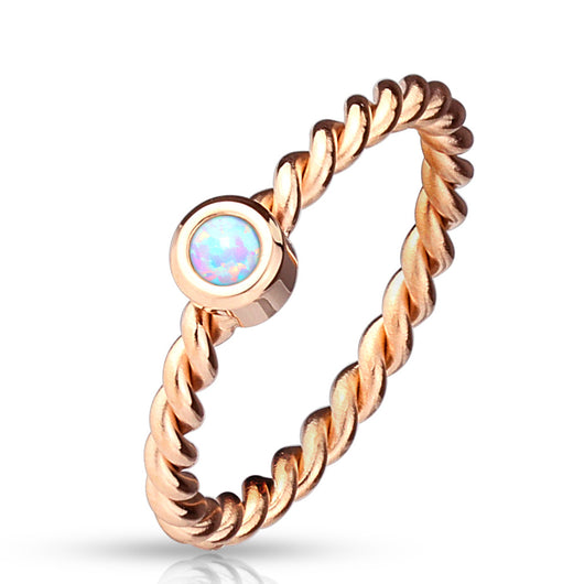 Opal Set Braided Rose Gold Stainless Steel Rings