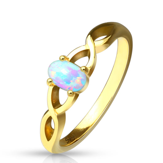 Oval Opal Set Braided Casted Gold Stainless Steel Rings