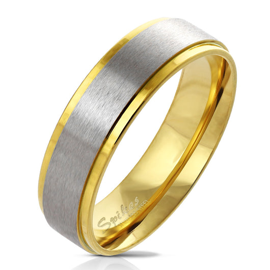 Gold IP Stepped Edge with Brushed Steel Center Stainless Steel Ring