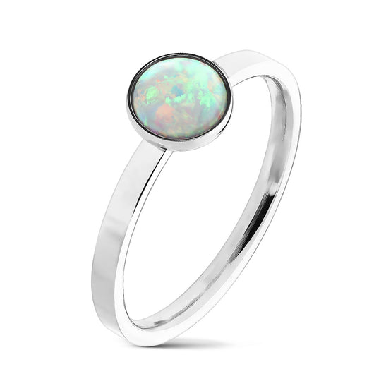 Round Cabochon Opal Set 316L Stainless Steel Rings