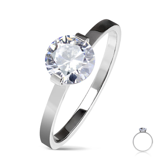 Round Solitaire CZ Set Stainless Steel Wedding Engagement Ring