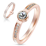 Mother Of Peal Inlaid Center With CZ Center Rose Gold Rings