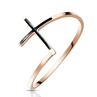 Black Enamel Cross Rose Gold PVD Plated Stainless Steel Ring