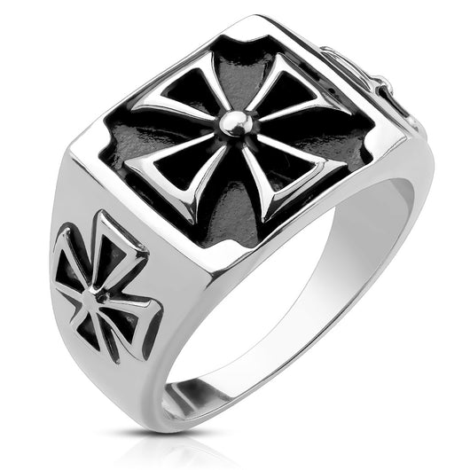 Triple Iron Cross Cast Stainless Steel Rings