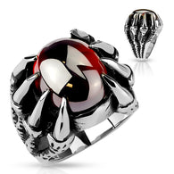 Dragon Claws Set Red Oval Gem Biker Stainless Steel Rings