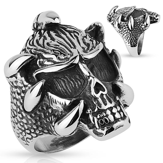 Skull with Claws Biker Stainless Steel Rings
