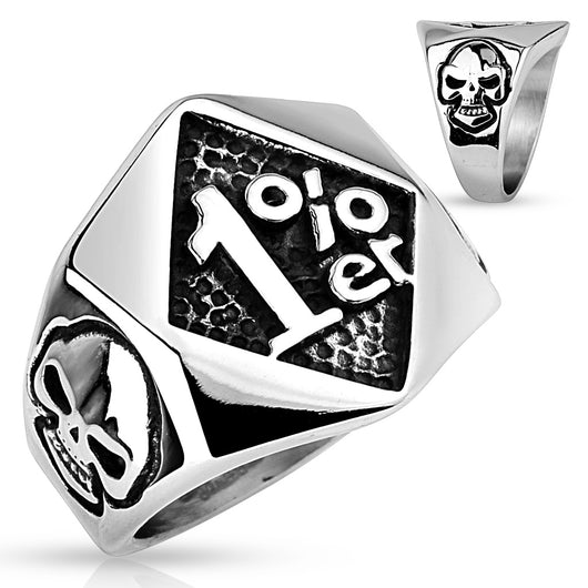 1%er with Skulls on Sides Stainless Steel Rings