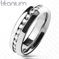 Eternity CZ Set Titanium Dome Wedding Band Rings