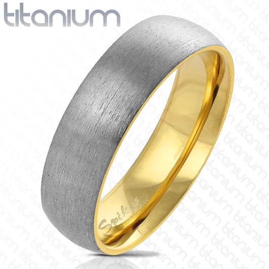 Dome Two Tone Gold IP Brushed Finished Titanium Ring Band