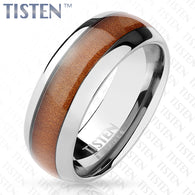 Wood Inlay Classic Dome Tungsten Titanium Alloy TISTEN Rings