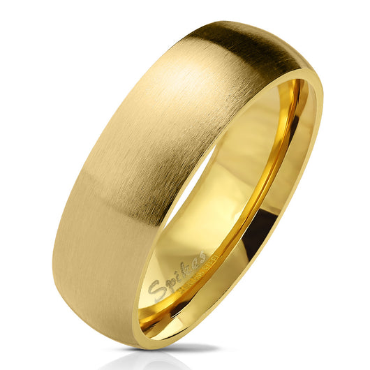 Matte Finish Surface Classic Dome Gold PVD Stainless Steel Band Rings