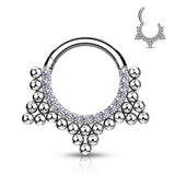 CZ & Ball Cluster Hinged Hoop Segment Ring Nose Septum Ear Cartilage