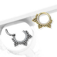 316L Surgical Steel Hinged Hoop Segment Rings CZ & Ball Cluster Nose Septum Ear Cartilage