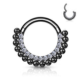 All 316L Surgical Steel CZ & Ball Hinged Hoop Segment Rings Nose Septum