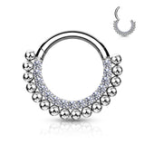 All 316L Surgical Steel CZ & Ball Hinged Hoop Segment Rings Nose Septum